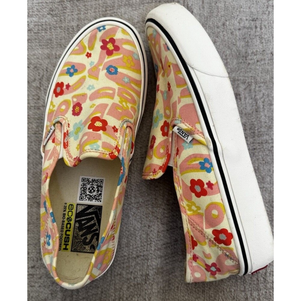 EUC Vans Classic Slip-On Pink Floral Psychedelic EcoCush Sneakers W9 M7.5